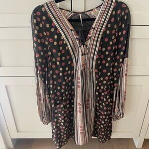 Free People Colorful Patterned Lace-Up dress. Flowy and boho, comfy and cute!